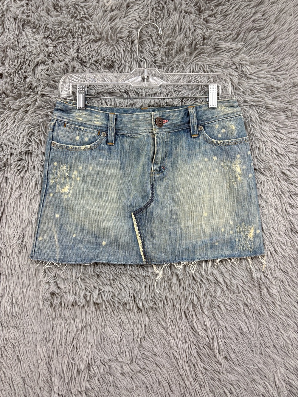 Y2K American Eagle Outfitters Denim Mini Skirt Womens 4 Splatter Frayed Hem Vtg